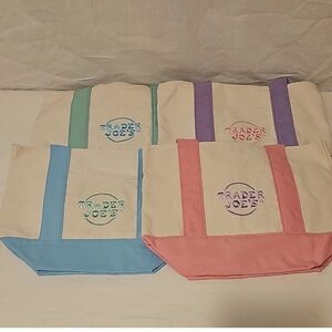 NWT TRADER JOE’S PASTEL MINI CANVAS TOTE BAGS set of 4